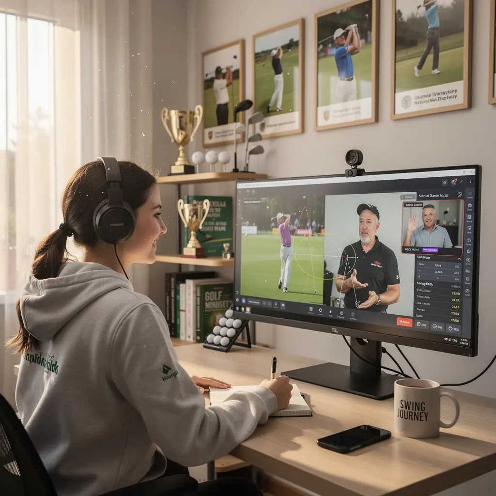 Golfütő és labda a gyepen, a tökéletes lendület bemutatásához.