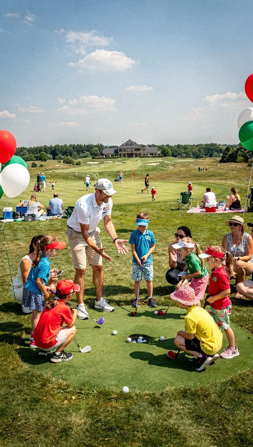 Golf oktató, aki a helyes lendület technikáját magyarázza.
